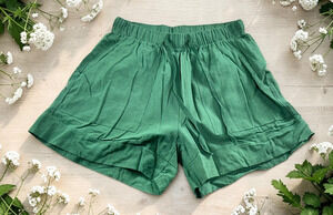 Dark Green Utility Shorts Womens Sz S Drawstring Elastic Waist Pockets 4" Inseam